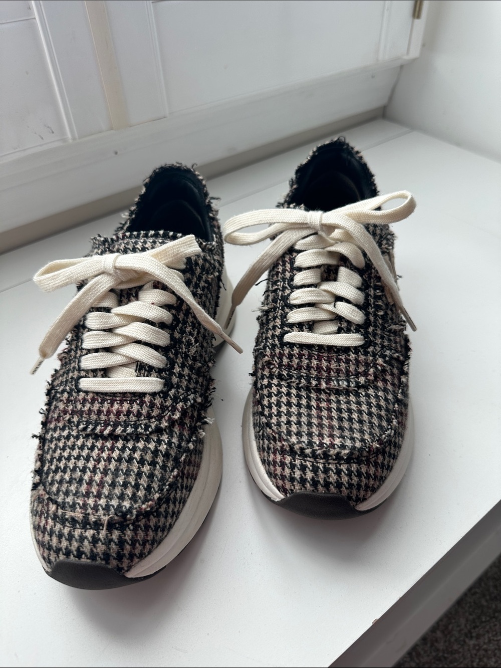 Tory Burch Houndstooth Tweed Lace-Up Sneakers in Black & Cream